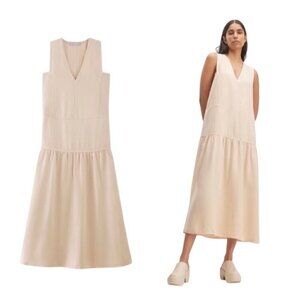EVERLANE Tencel V neck midi dress tiered drop waist women’s XS soft beige pink